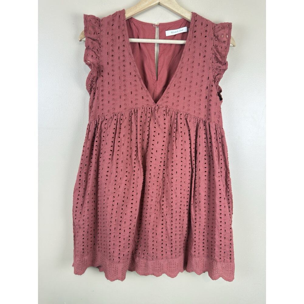 Mustard Seed Rust Eyelet Romper Dress Women’s S Terracotta Ruffle Boho Playsuit - Picture 2 of 16